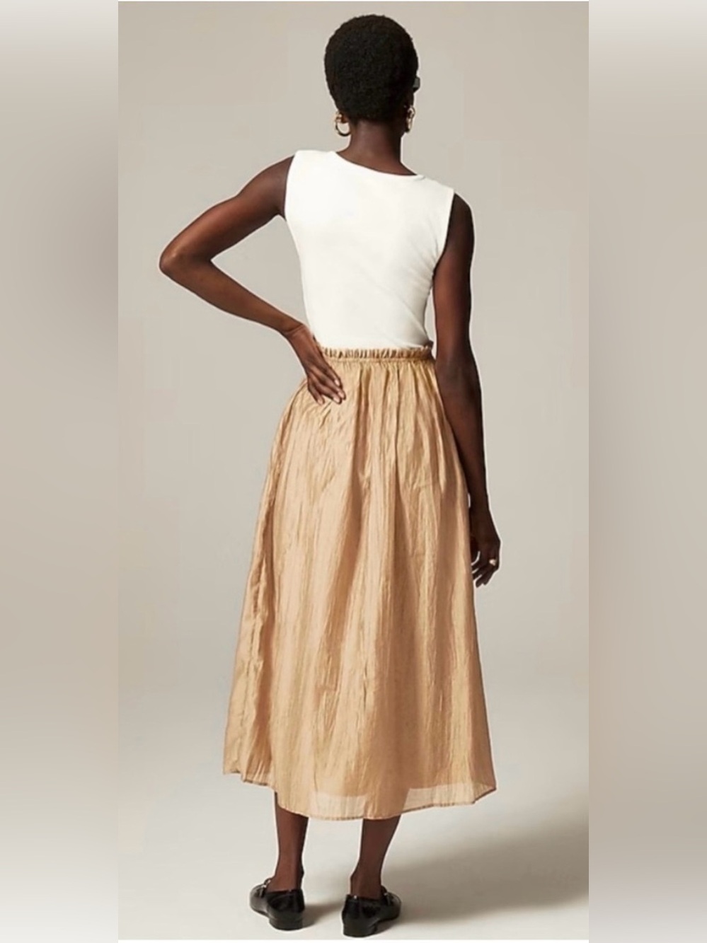 J.Crew Gathered-waist mixy ribbed tank & crinkled skirt midi dress in ivory - Picture 5 of 9